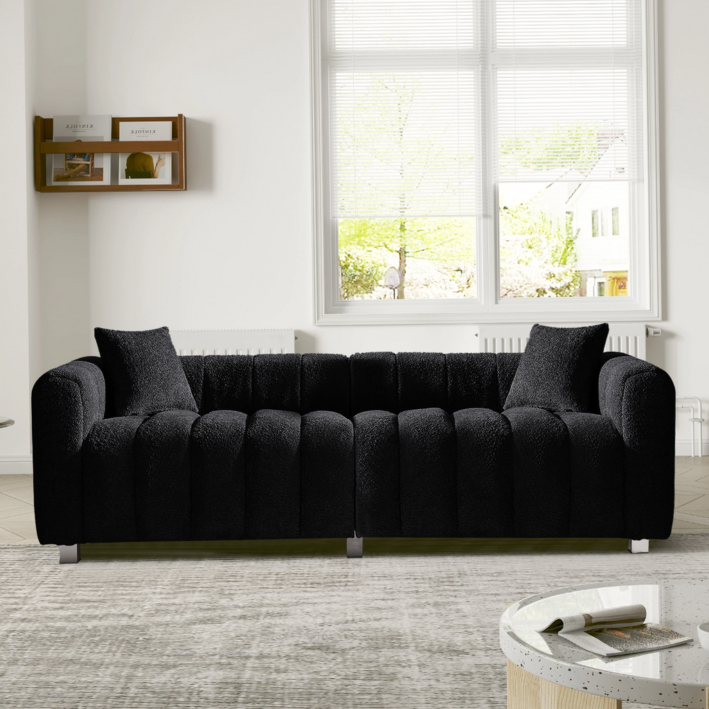 Sofa Modular Velvet Teddy Black 3 Seat Metal Legs 87 In 750 LB