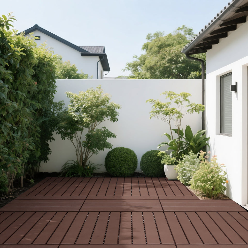 22-Piece Brown Interlocking Deck Tiles 24x12 Inch Polypropylene