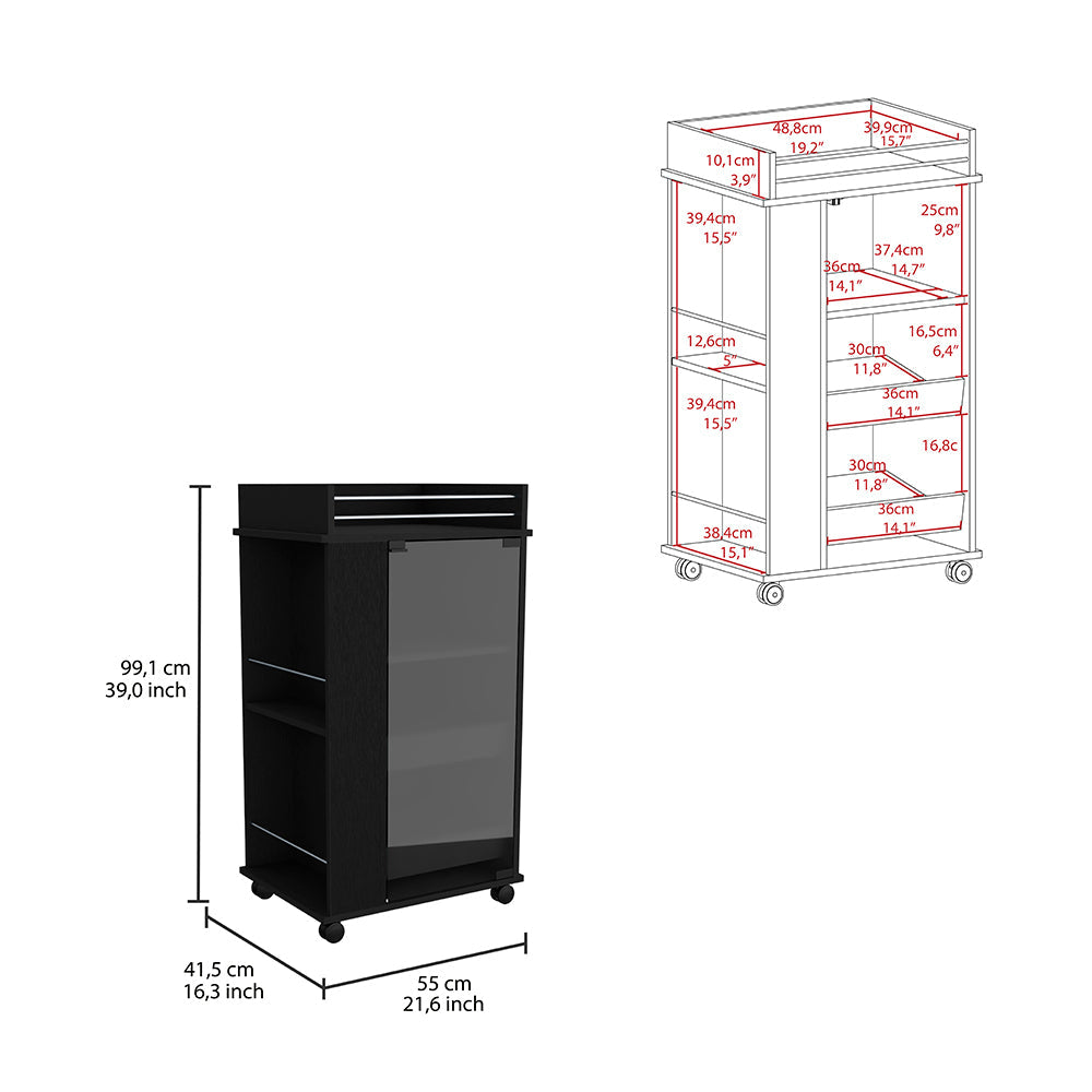 Baltimore Bar Cart with Glass Door and Shelves