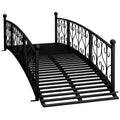 7' Metal Arch Garden Bridge with Safety Siderails Black