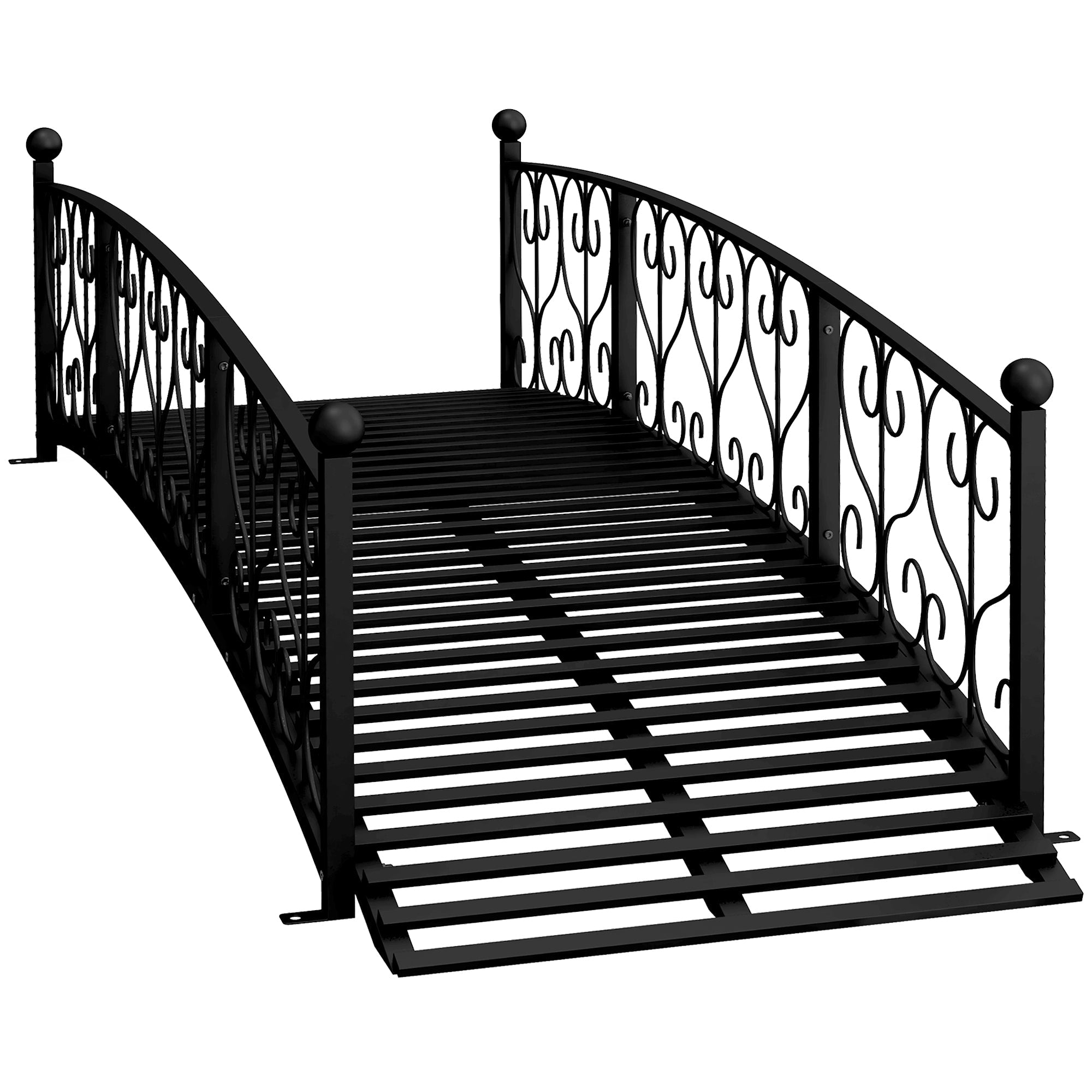 7' Metal Arch Garden Bridge with Safety Siderails Black
