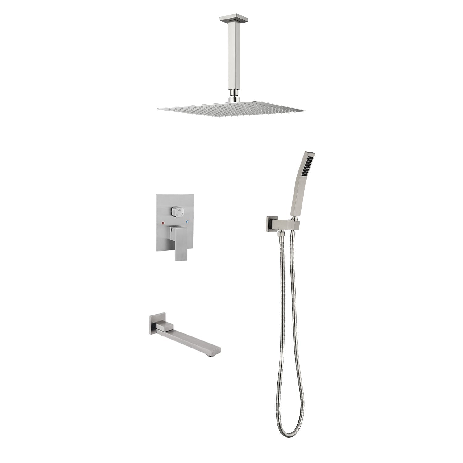 Shower System Combo 16" Head Hand Shower Tub Spout