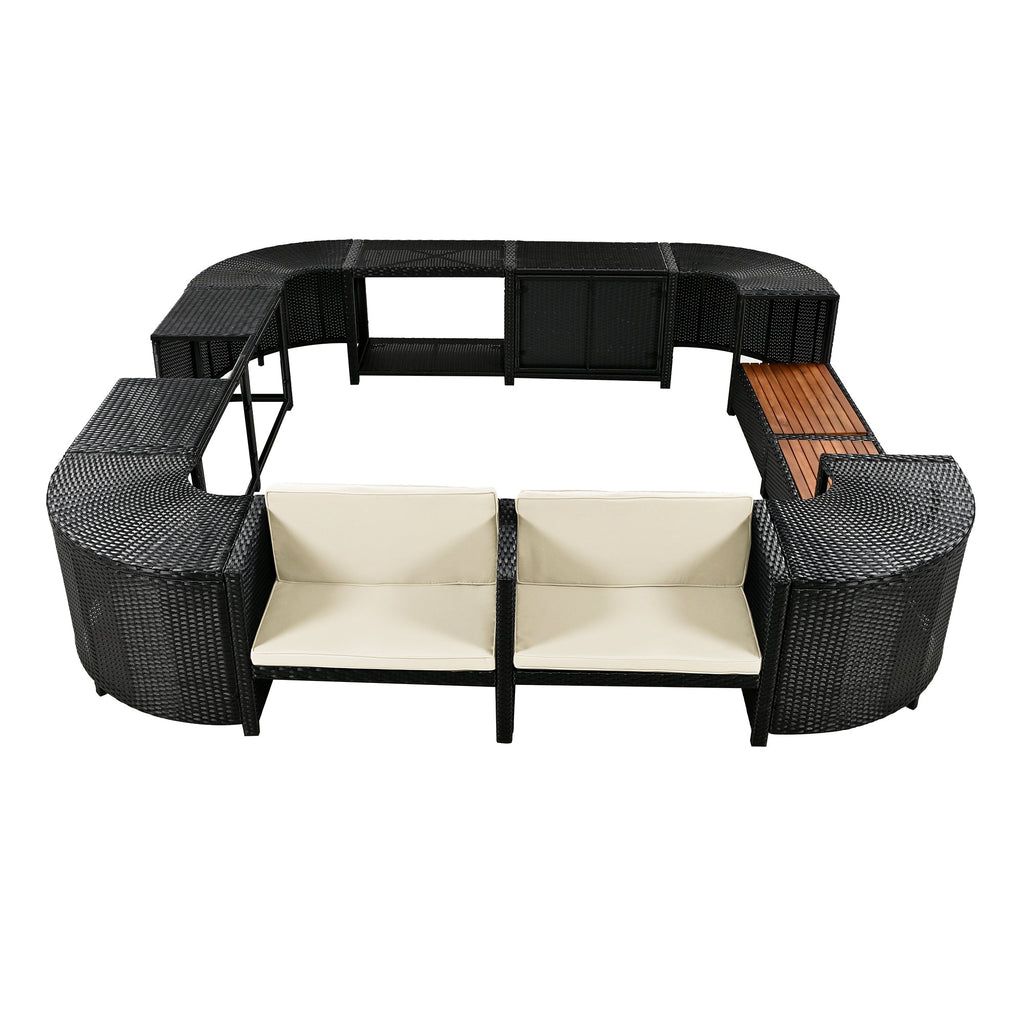 Outdoor Rattan Sectional Sofa Set with Storage, Beige