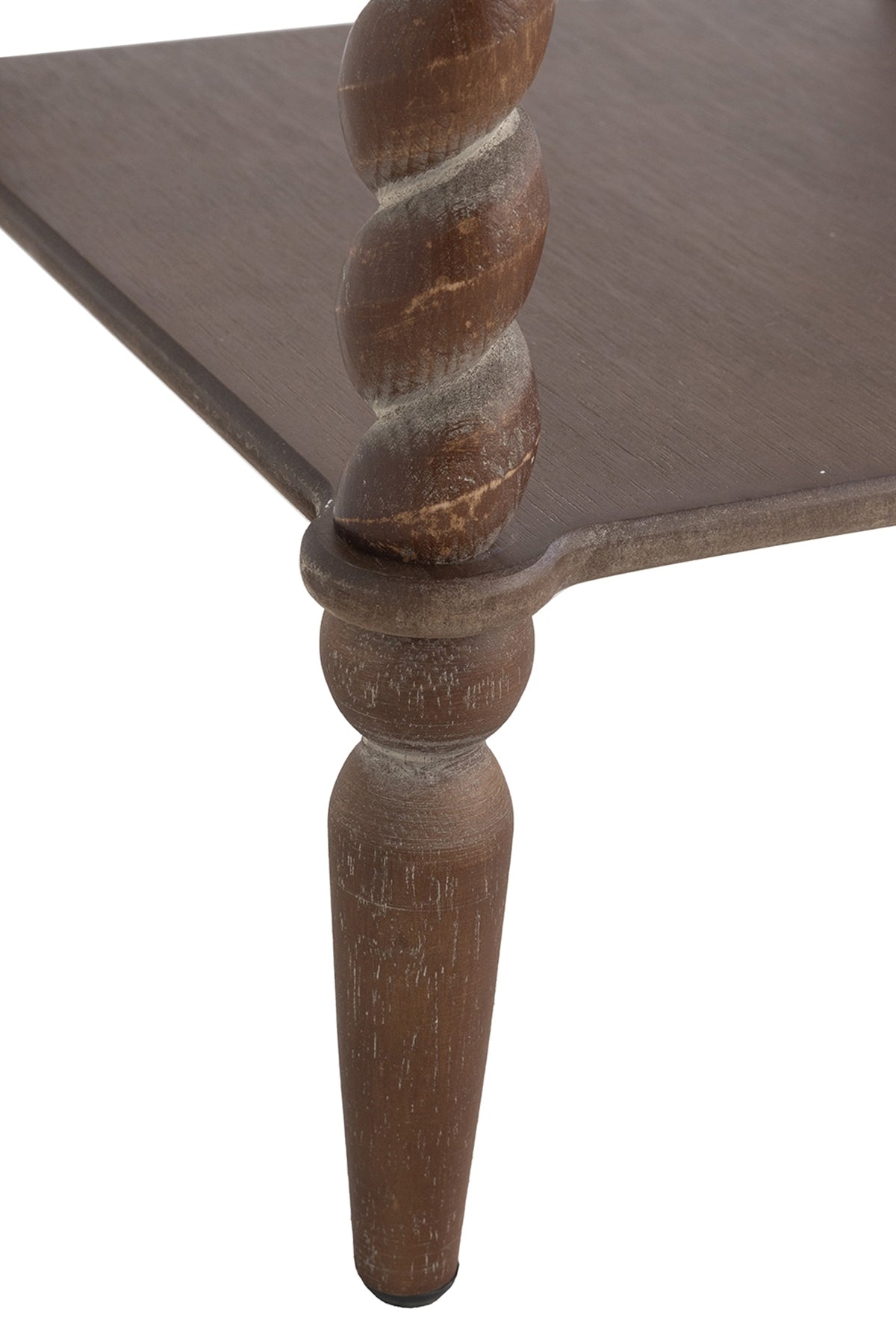Distressed Brown Wood Side Table Spiral Legs Shelf