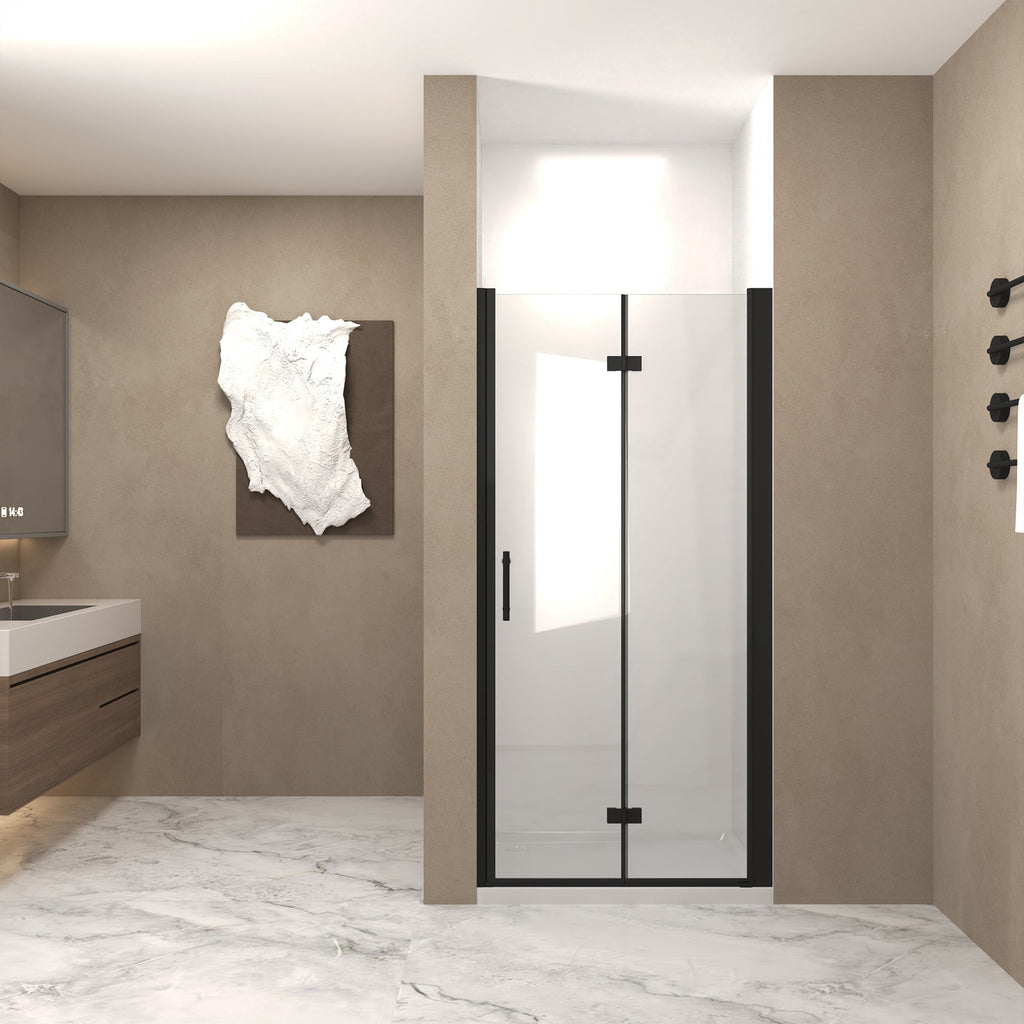 Bifold Shower Door 29-28" x 72" 6mm Tempered Glass Matte Black