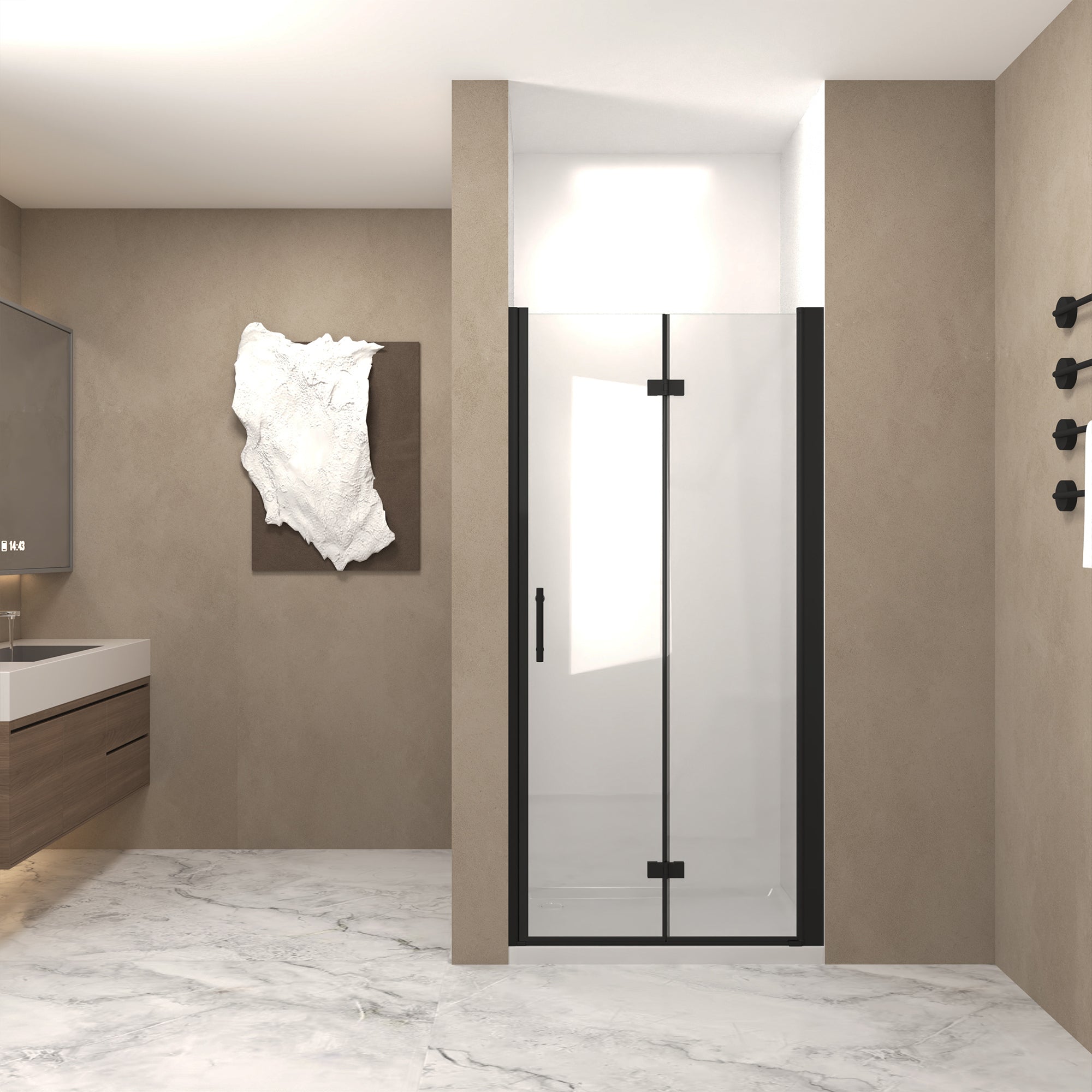 Bifold Shower Door 29-28" x 72" 6mm Tempered Glass Matte Black