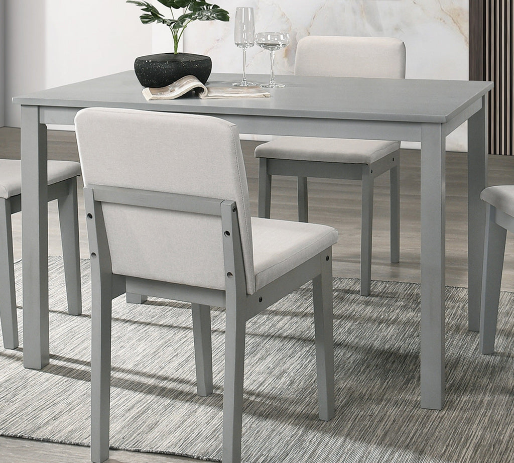 Grey 5-Piece Dining Set with Table and Beige Fabric Chairs