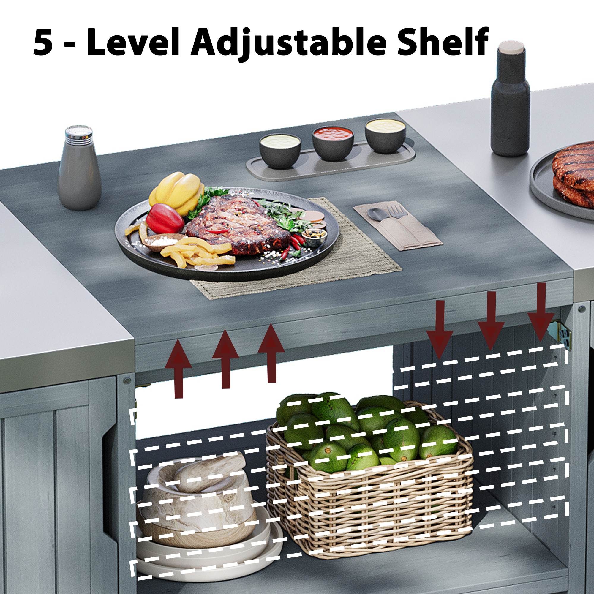 Outdoor Grill Island Cart 66.5" Stainless Steel Tabletop