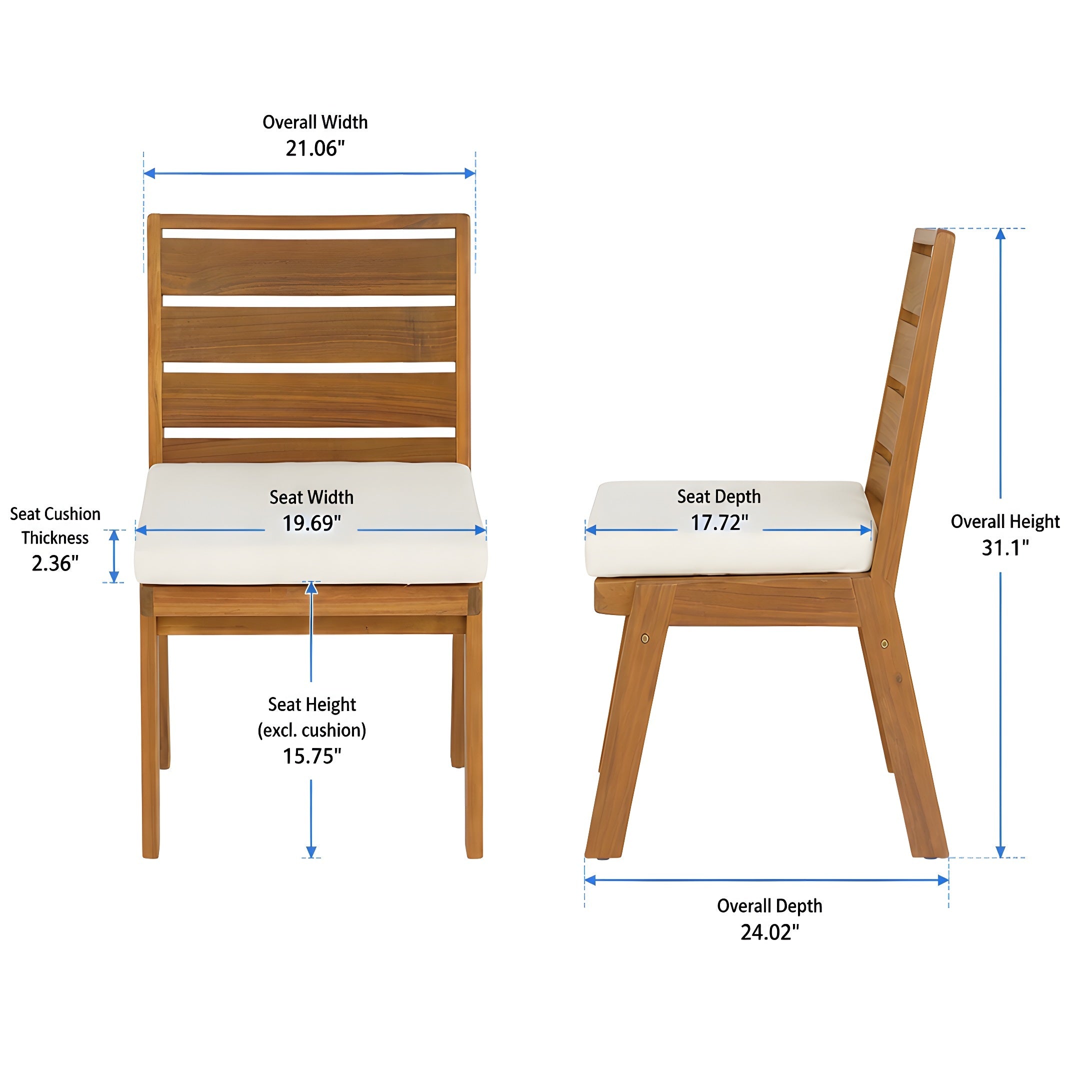 Outdoor Dining Chairs Set of 2 Acacia Wood Patio Beige Cushion