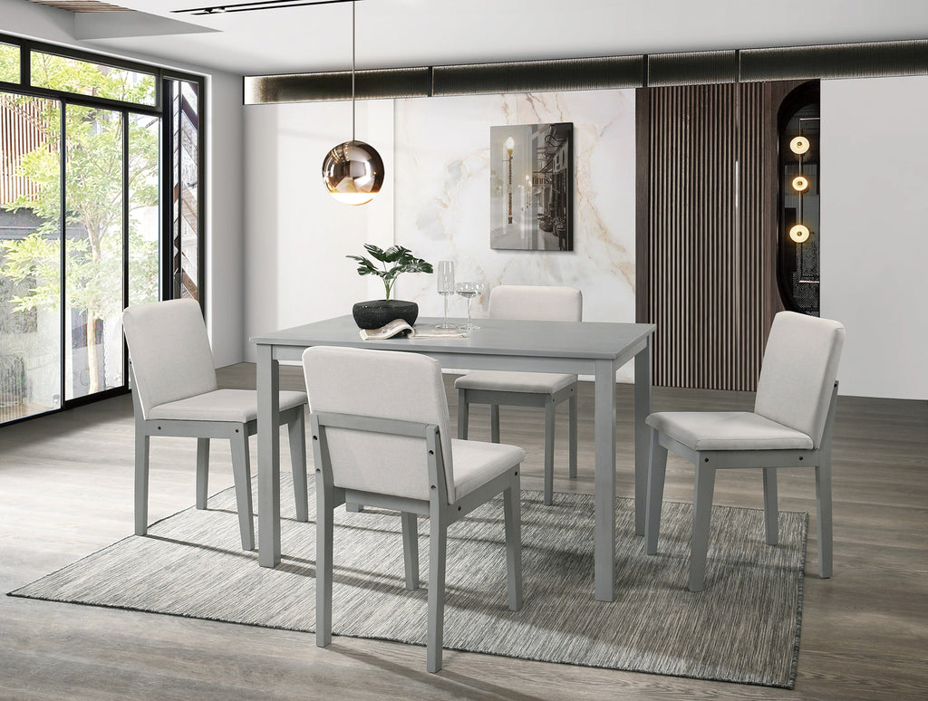 Grey 5-Piece Dining Set with Table and Beige Fabric Chairs