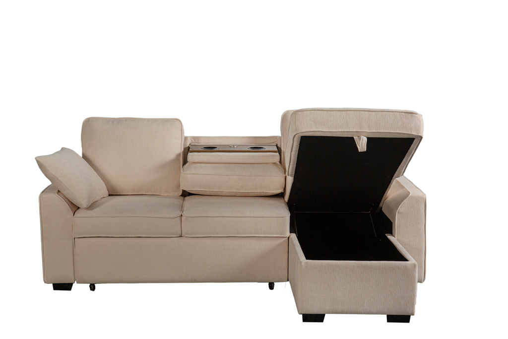 Sectional Sofa with Chaise, Cup Holder Tray & Storage