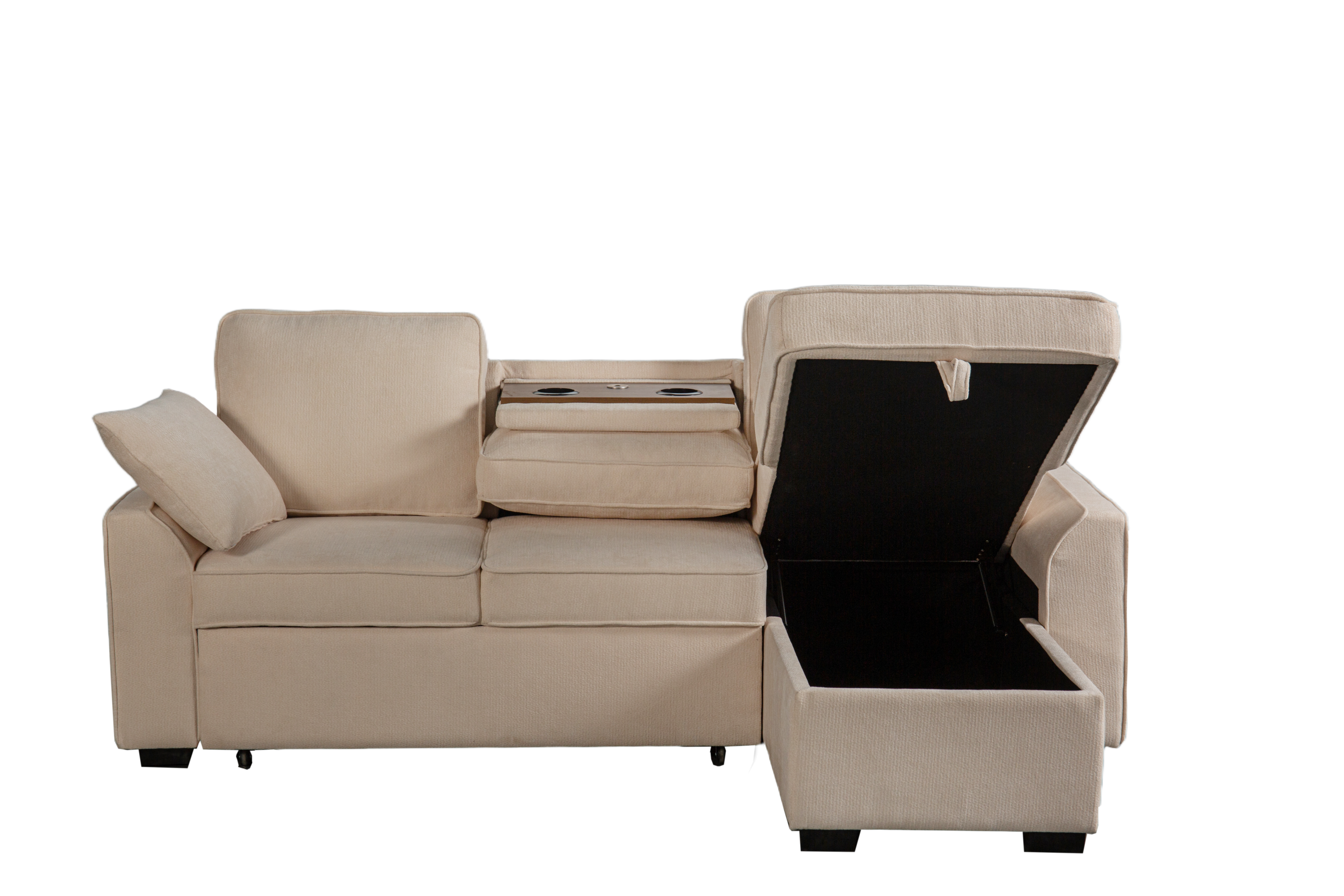 Sectional Sofa with Chaise, Cup Holder Tray & Storage