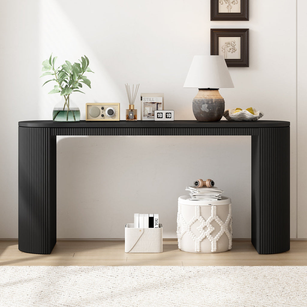 U_STYLE Curved Console Table Vertical Stripe Design