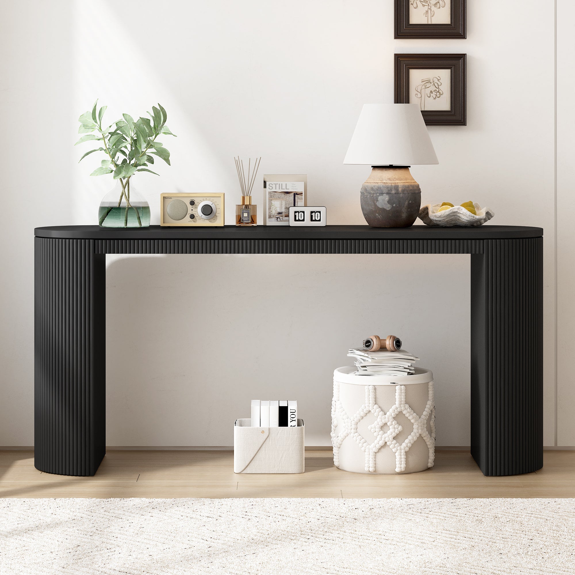 U_STYLE Curved Console Table Vertical Stripe Design