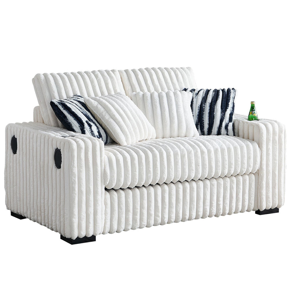 Beige Square Arm Loveseat with Ottoman and Pillows 61.42