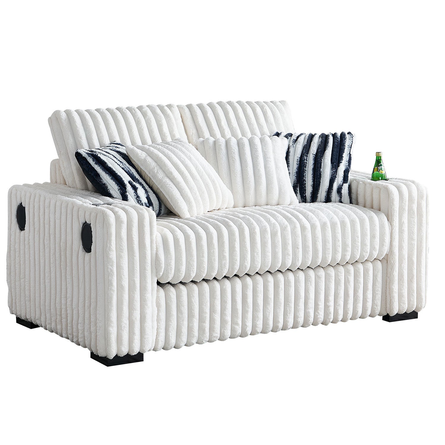 Beige Square Arm Loveseat with Ottoman and Pillows 61.42