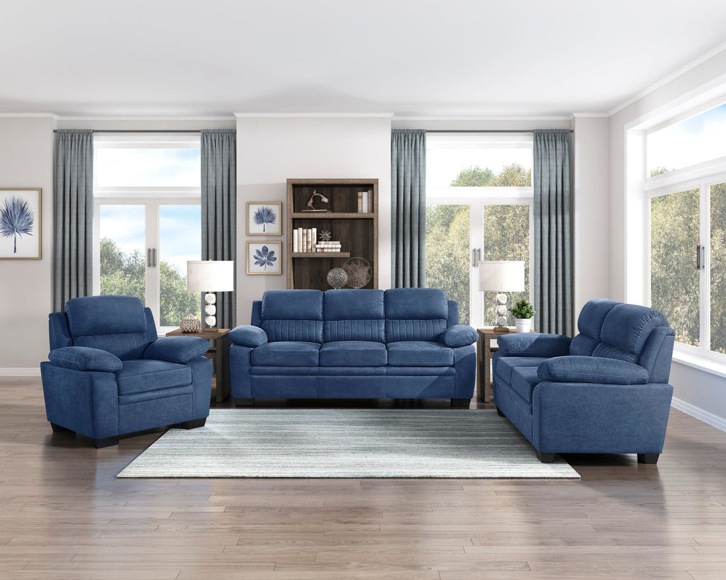Blue Plush Accent Chair Channel Tufted Solid Wood Frame