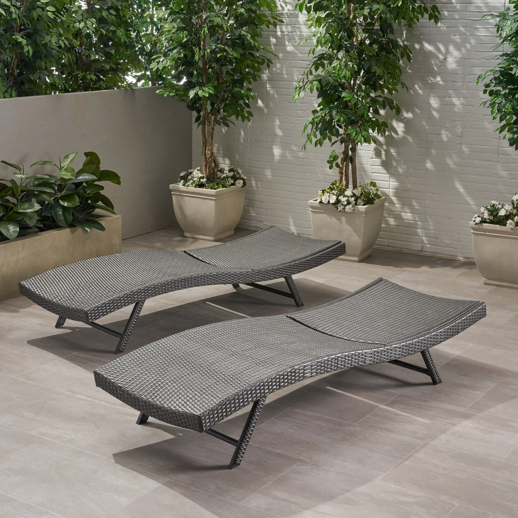 Set of 2 Grey Wicker Chaise Lounge Reclining Seats
