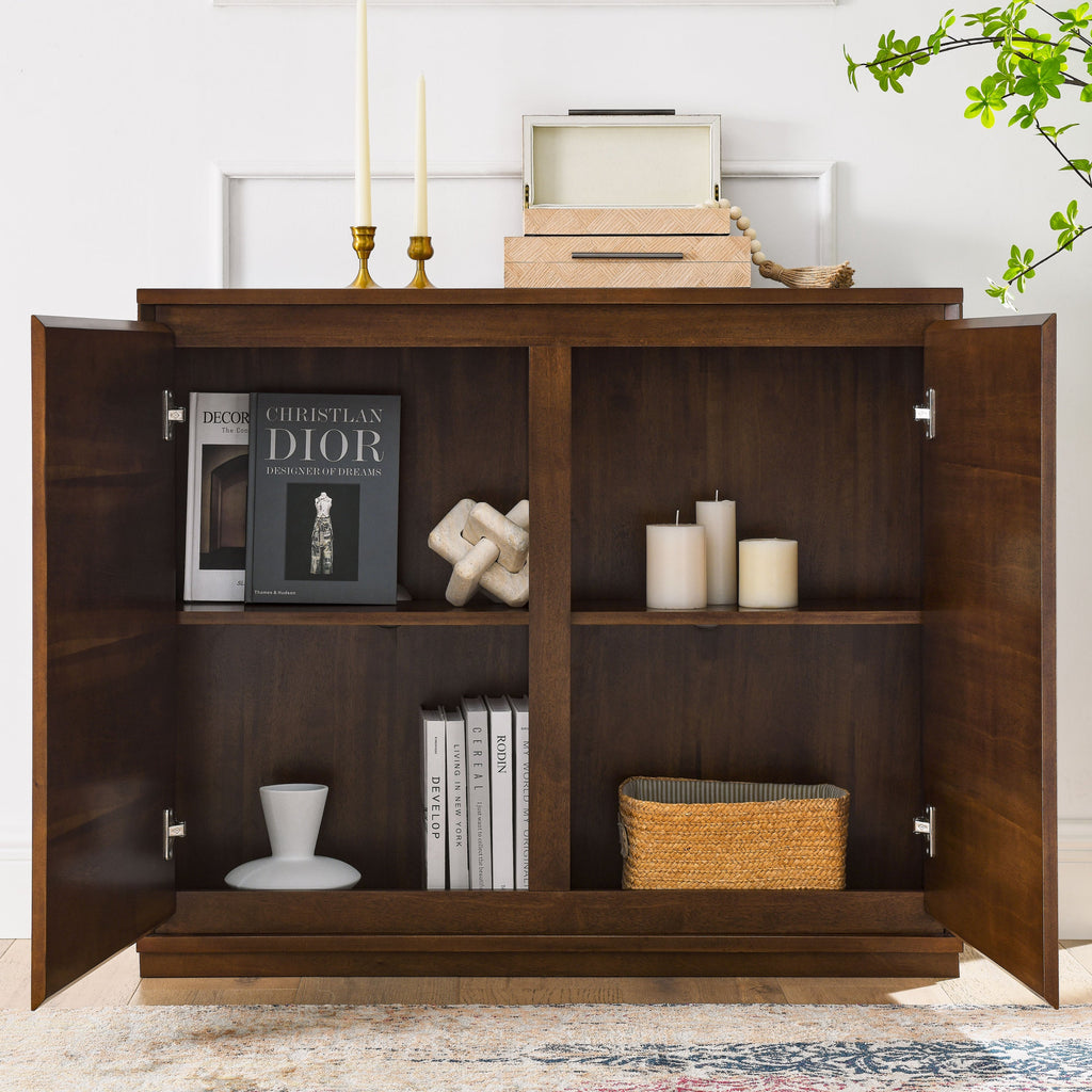 Walnut Sideboard Buffet Cabinet with Outlet Holes Storage