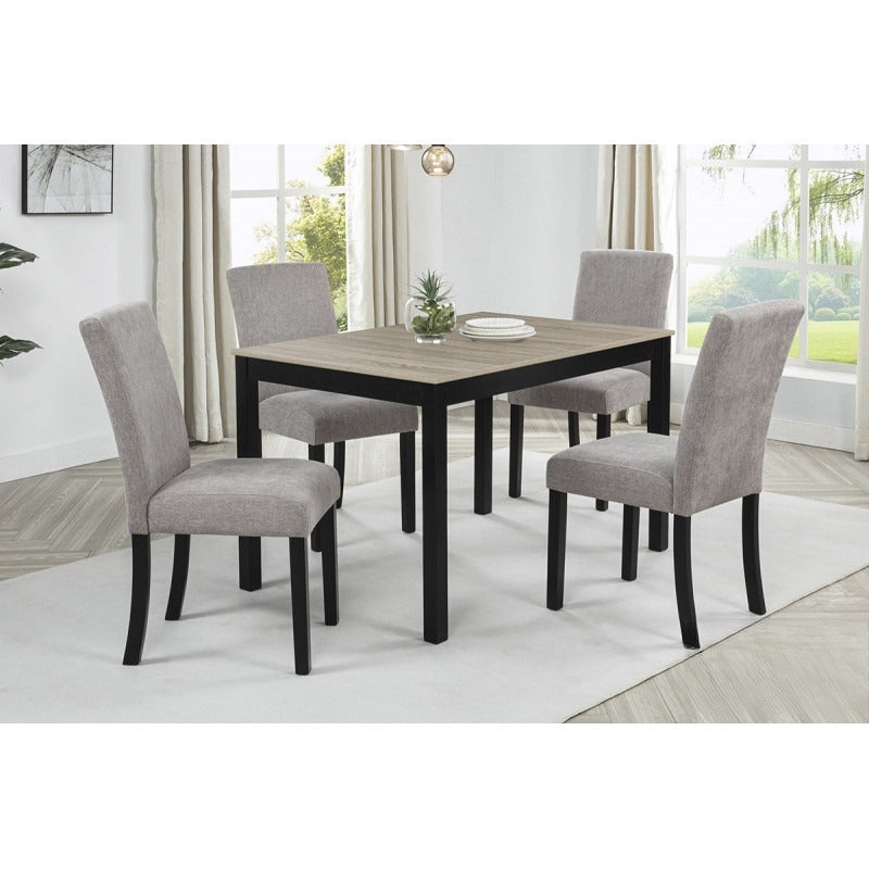 5 Piece Dining Set 48" Table Gray Fabric Chairs