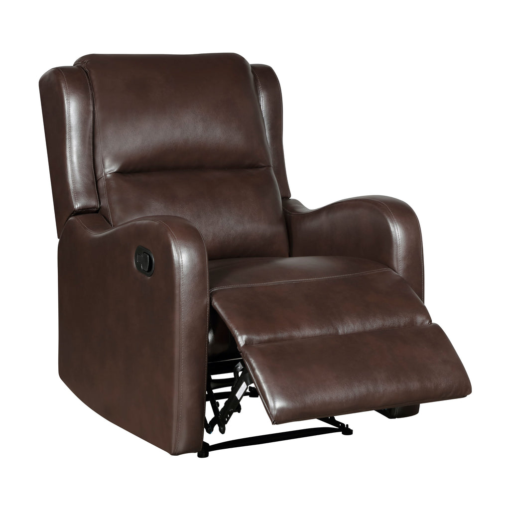 Brown Faux Leather Reclining Chair Wood Frame Living Room