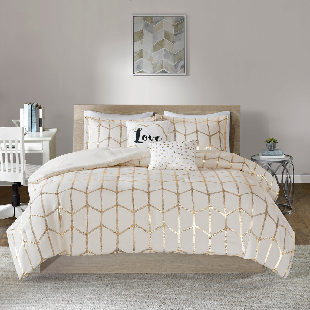 5-Piece King/Cal King 100% Polyester Brushed Printed Comforter Set