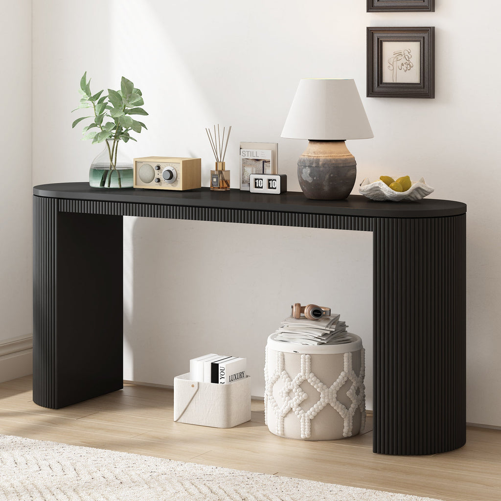U_STYLE Curved Console Table Vertical Stripe Design