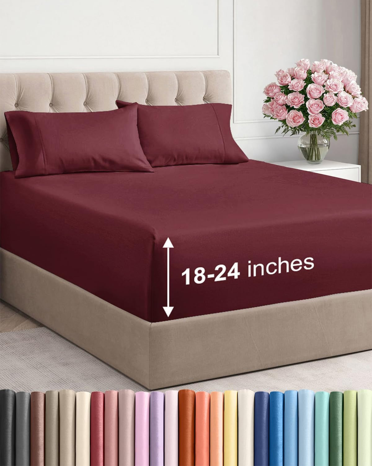 Extra Deep Pocket Sheet Set 4 Piece Breathable Soft Cooling Bedding Wrinkle Free