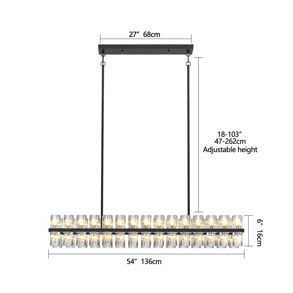 Rectangular Crystal Chandelier Black Frame K9 Crystals Living Dining