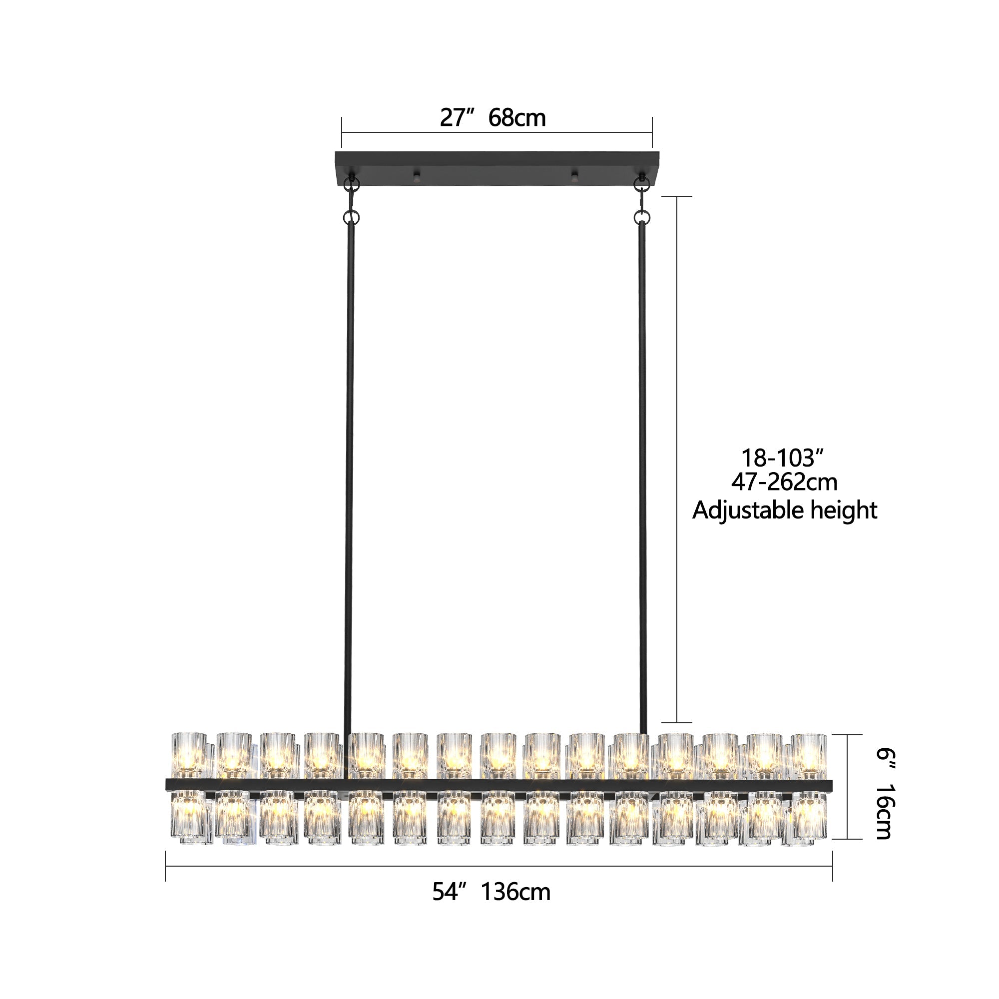 Rectangular Crystal Chandelier Black Frame K9 Crystals Living Dining