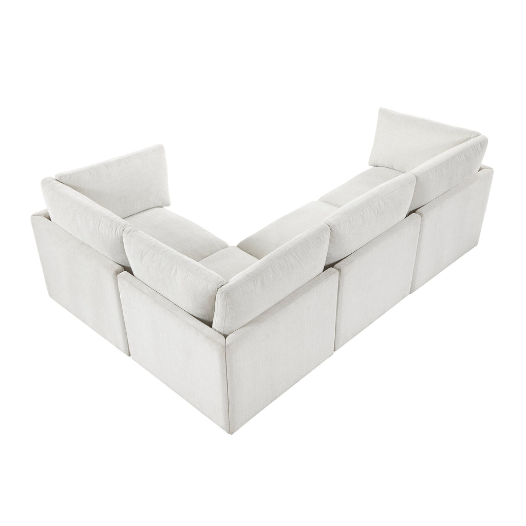 Modern 4-Piece Modular Sectional Beige Fabric Armless