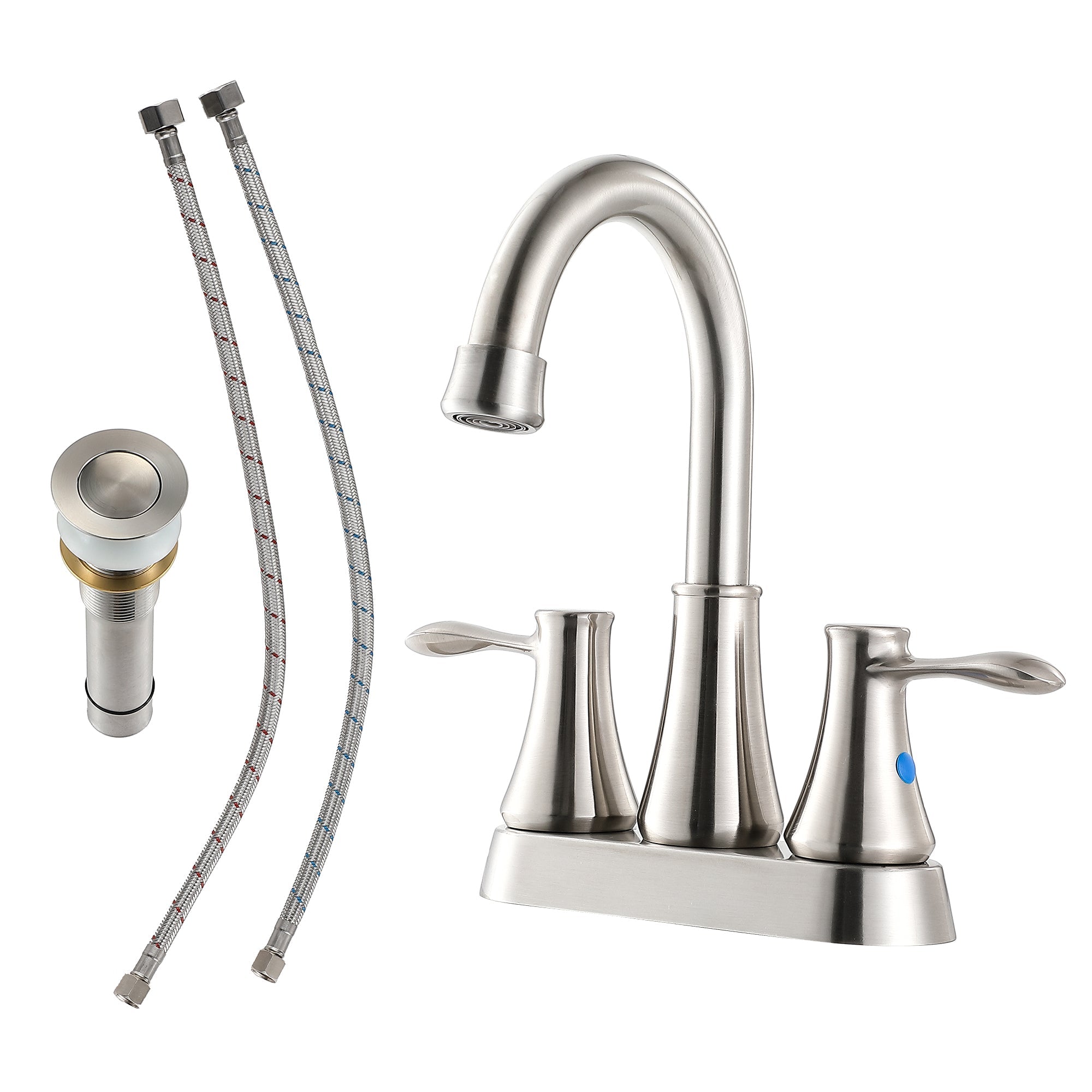 Brushed Nickel 4 Inch Centerset Bathroom Faucet with Drain