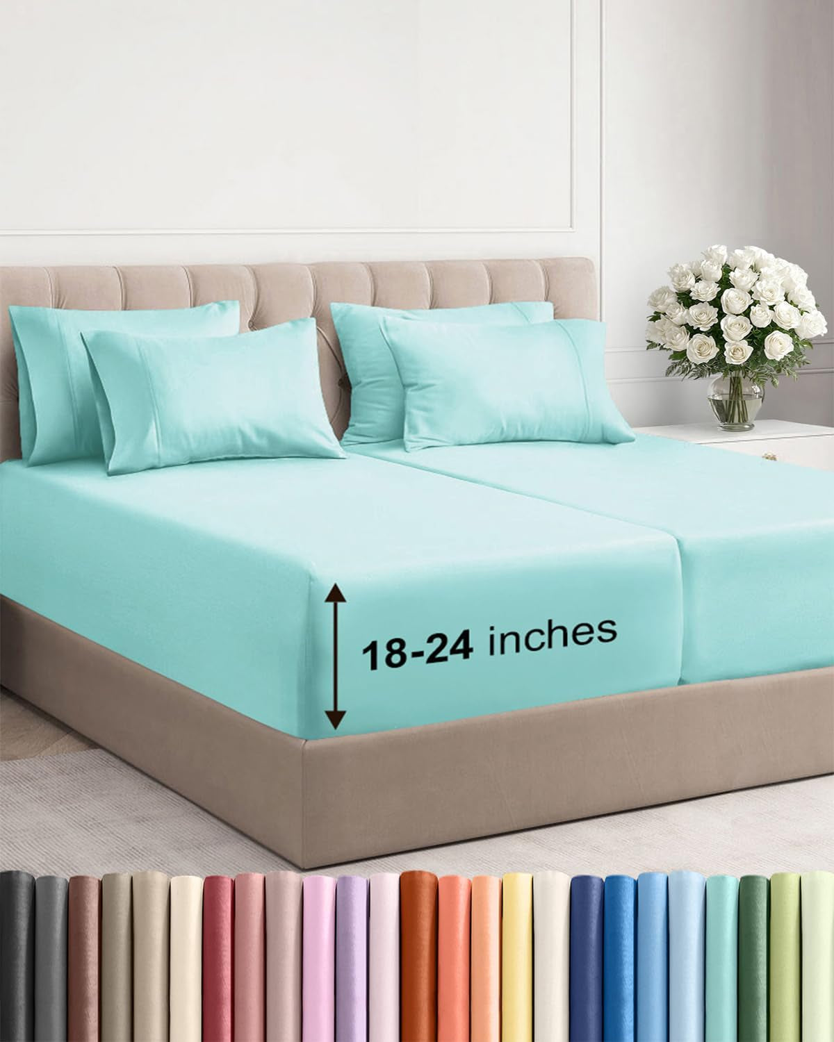 Extra Deep Pocket Sheet Set 4 Piece Breathable Soft Cooling Bedding Wrinkle Free