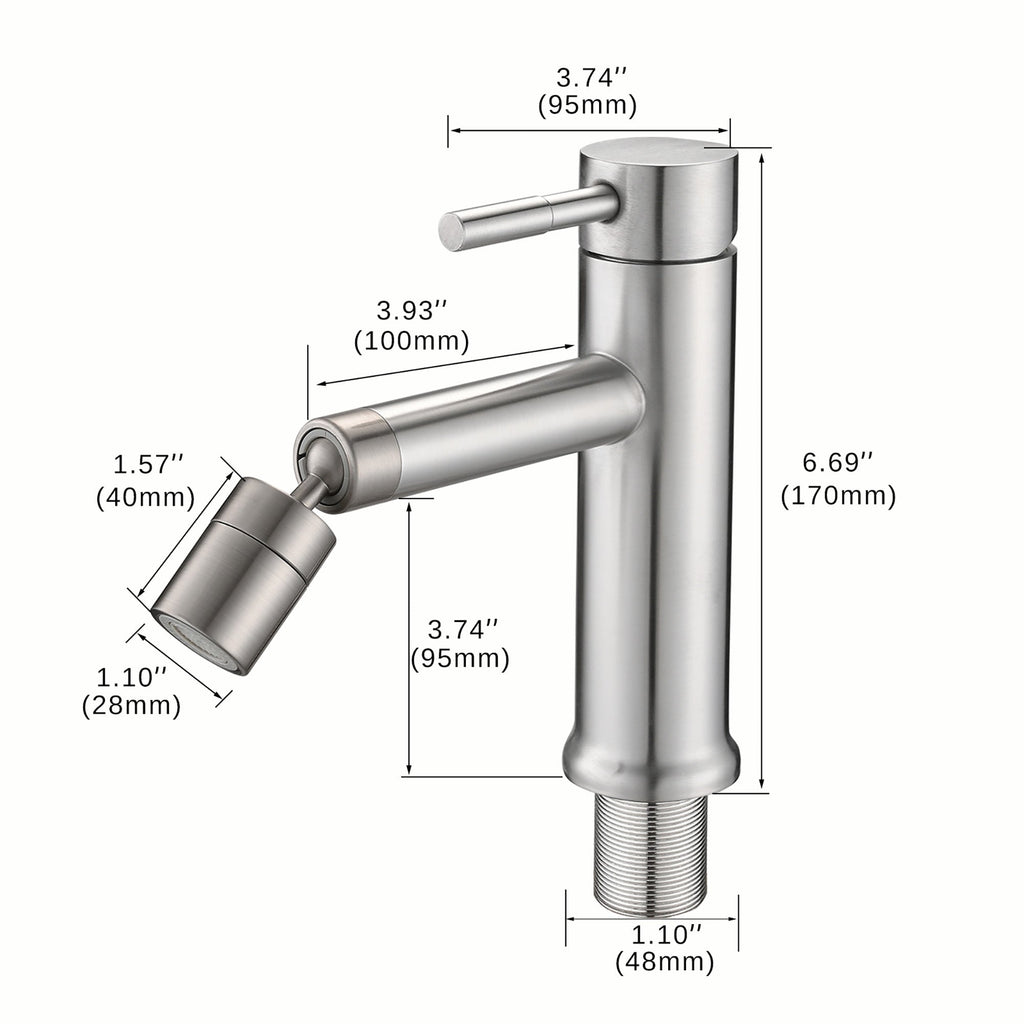 Brushed Nickel Bathroom Faucet 360° Rotating Aerator 2 Mode