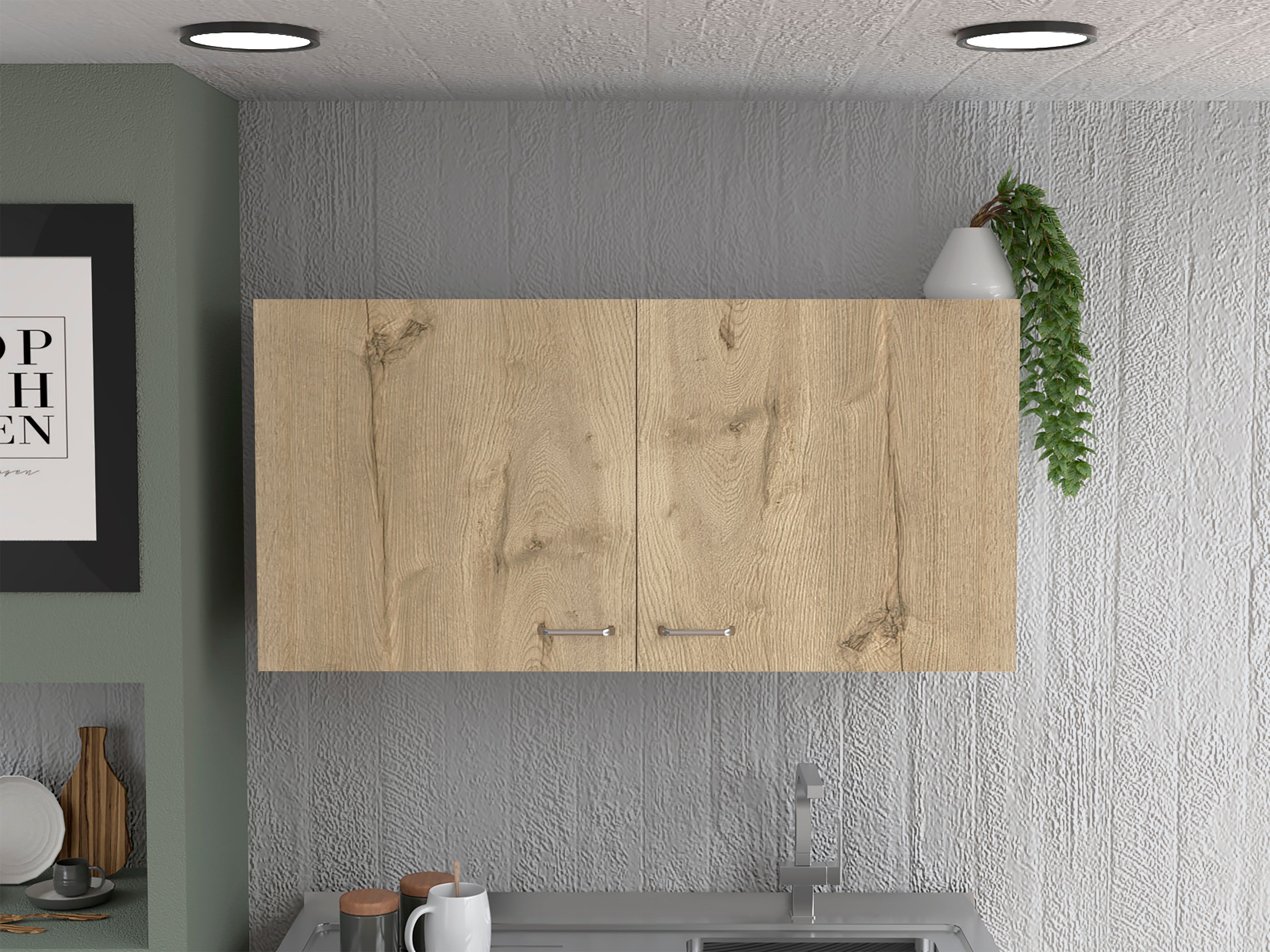 Napoles White Light Oak Wall Cabinet Two Shelves Double Door