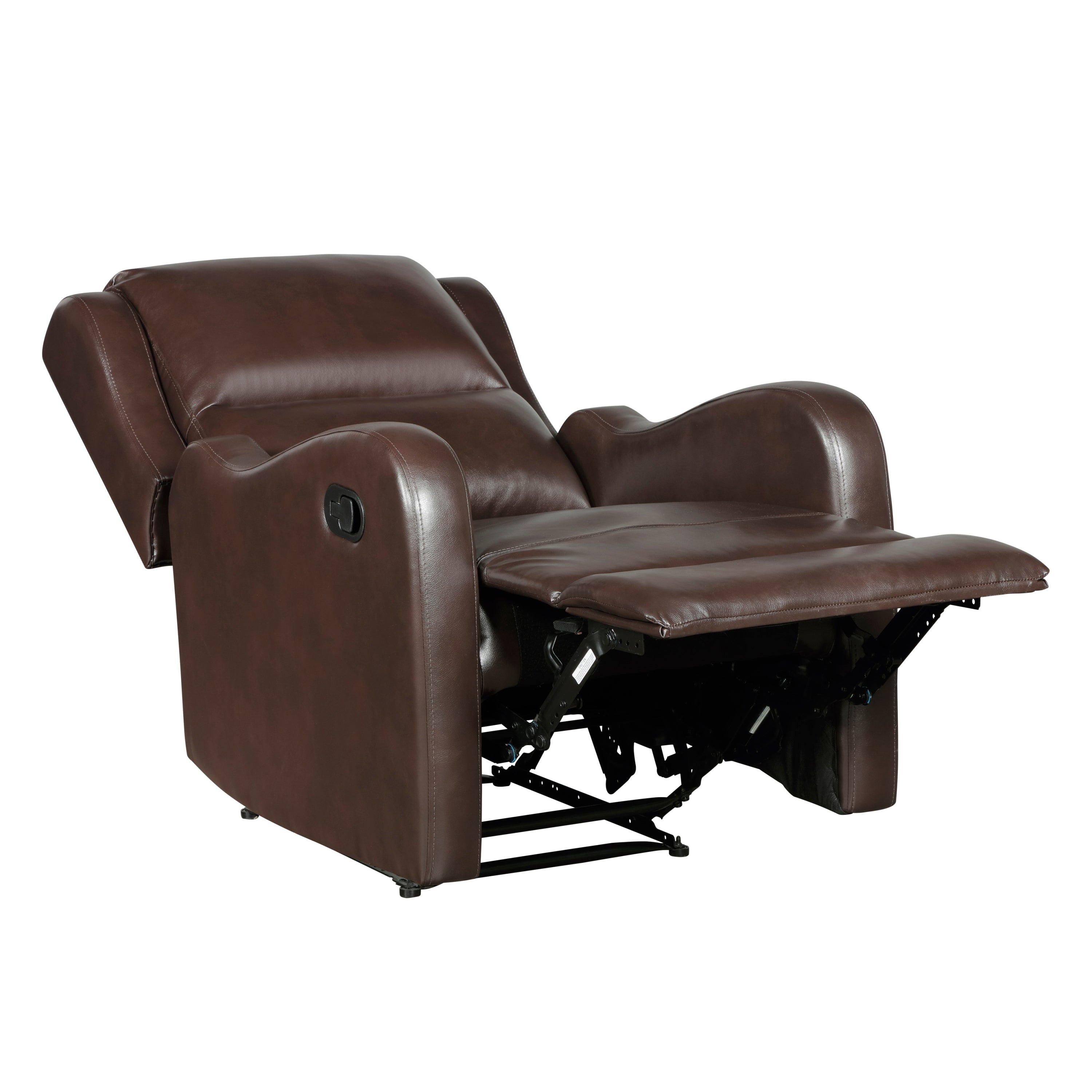 Brown Faux Leather Reclining Chair Wood Frame Living Room