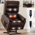 Brown Leather Power Lift Recliner Chair 350 LBS Heat Massage