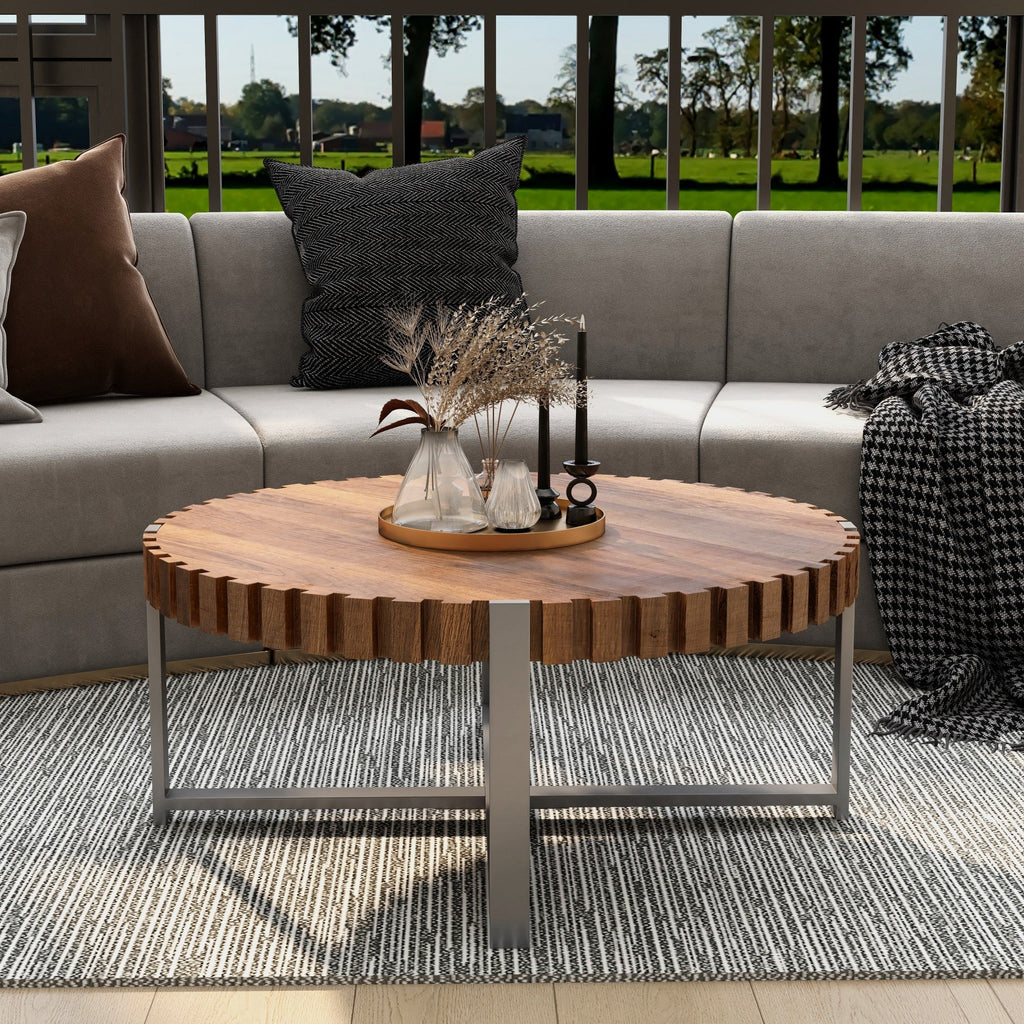 Felief 31.4" Modern Wooden Drum Coffee Table