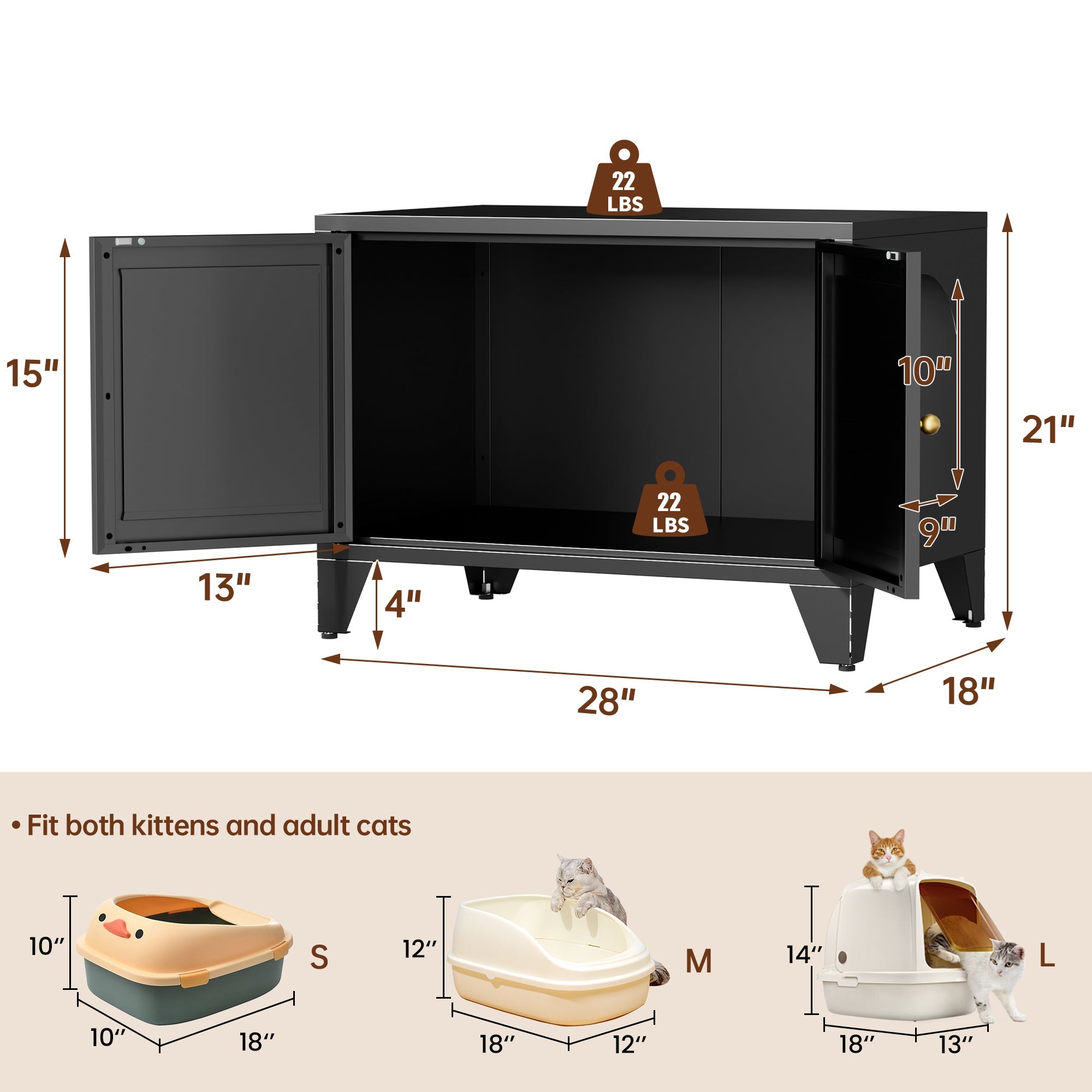 Modern Black Metal Cat Litter Box Enclosure Cabinet Furniture