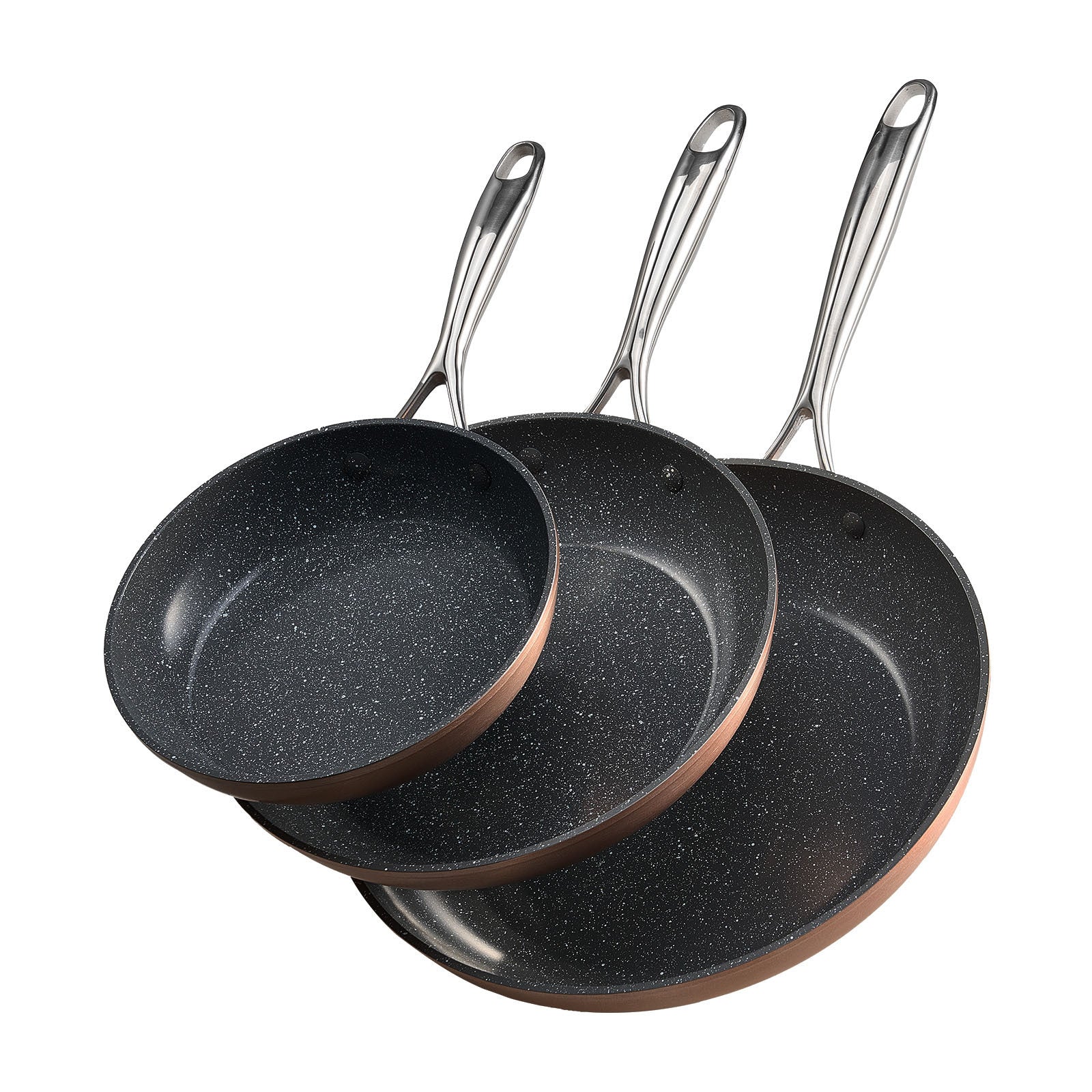 3 Piece Aluminum Skillet Set 8" 10" 12" Pre-Seasoned Grey