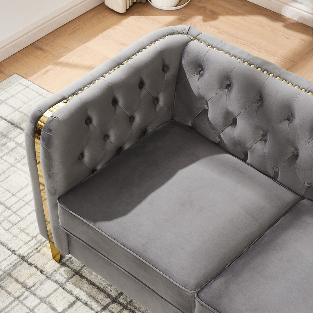 61" Velvet Button Tufted Chesterfield Loveseat Sofa Gold Legs