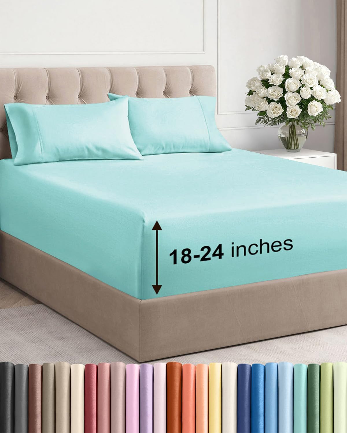 Extra Deep Pocket Sheet Set 4 Piece Breathable Soft Cooling Bedding Wrinkle Free