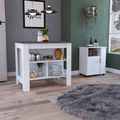 2 Piece White Onyx Kitchen Island Microwave Pantry Cabinet Set