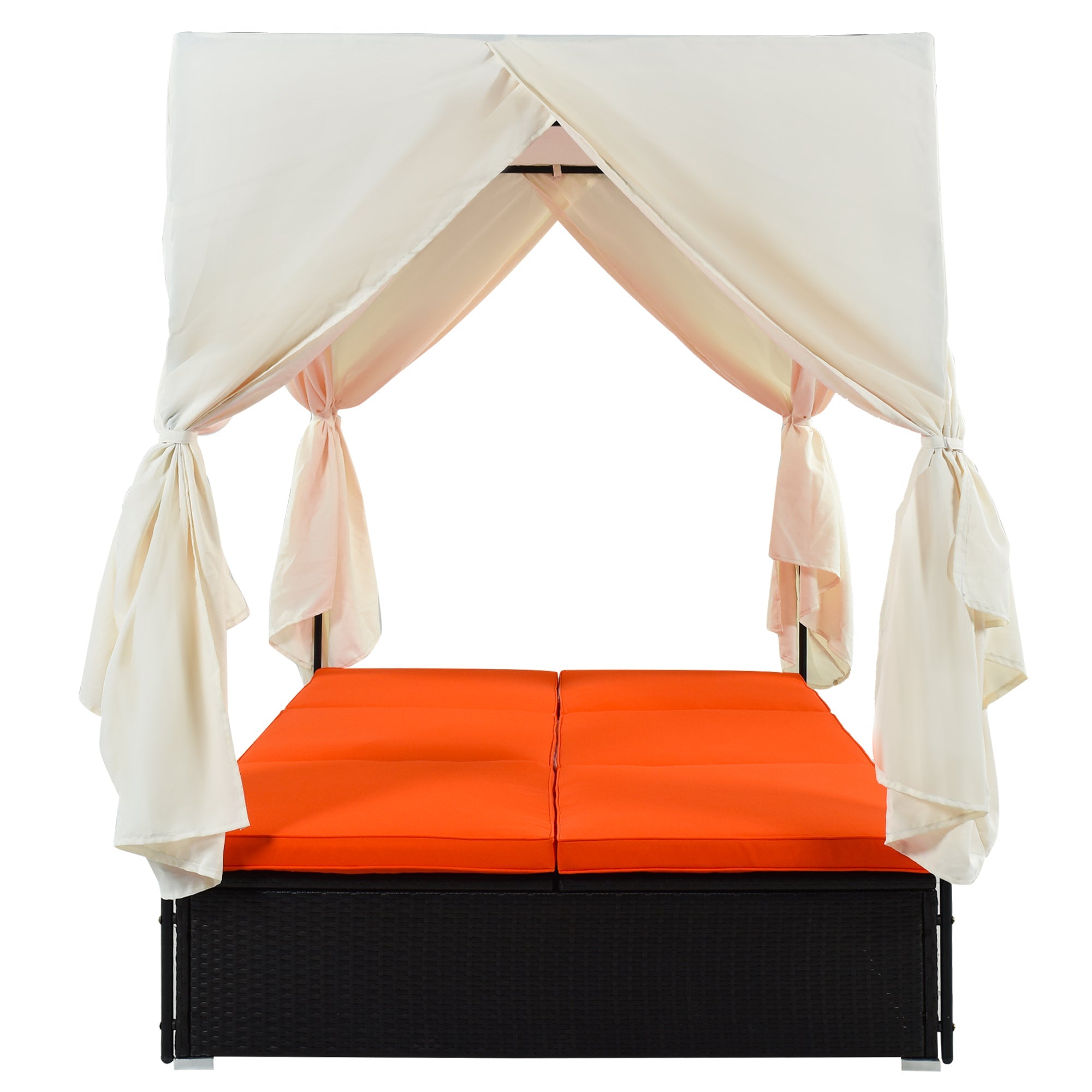 Outdoor Double Chaise Lounge Daybed with Curtains,Patio Outdoor Sunbed with