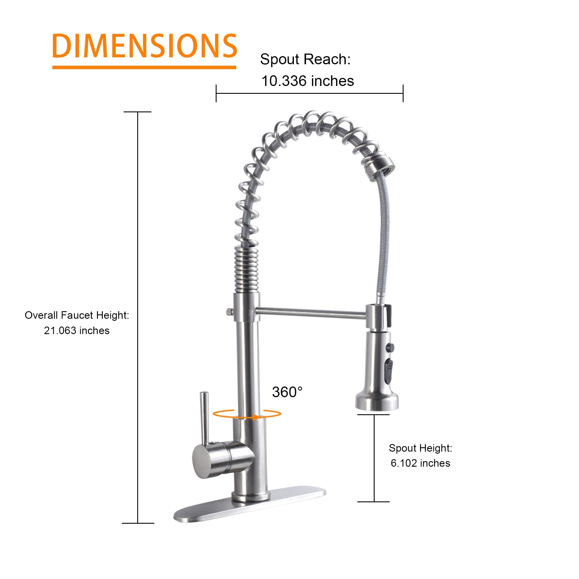 21-Inch Commercial Kitchen Faucet Pull-Down Sprayhead Brushed Nickel