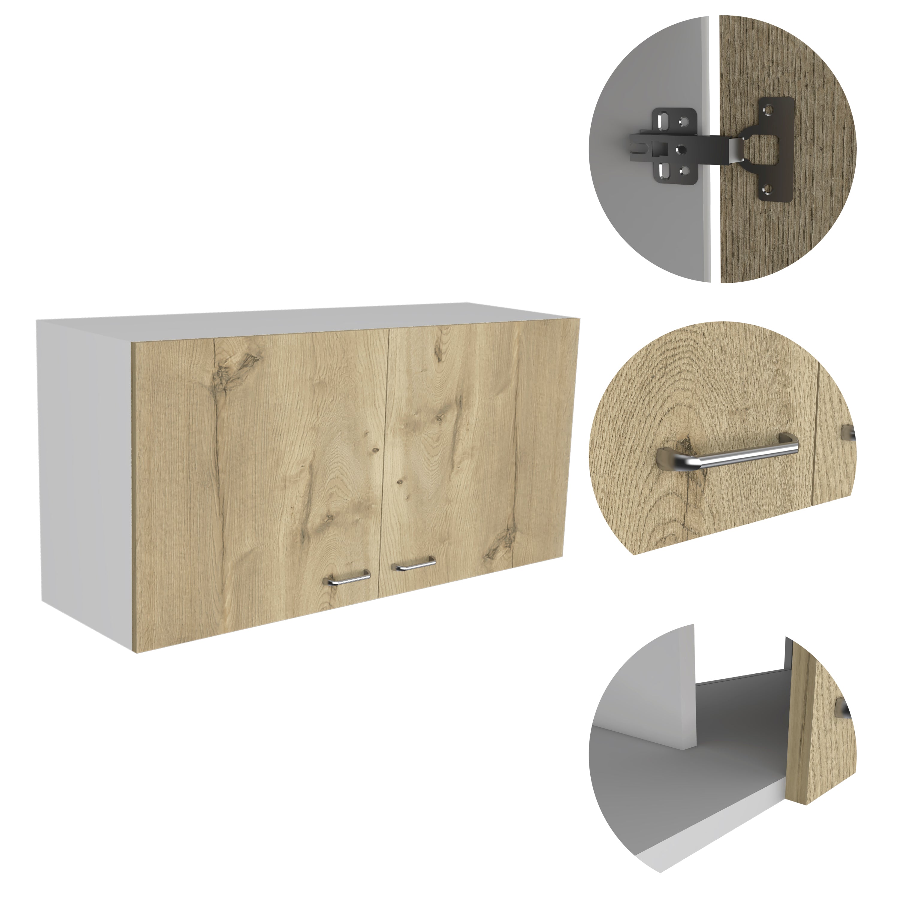 Napoles White Light Oak Wall Cabinet Two Shelves Double Door