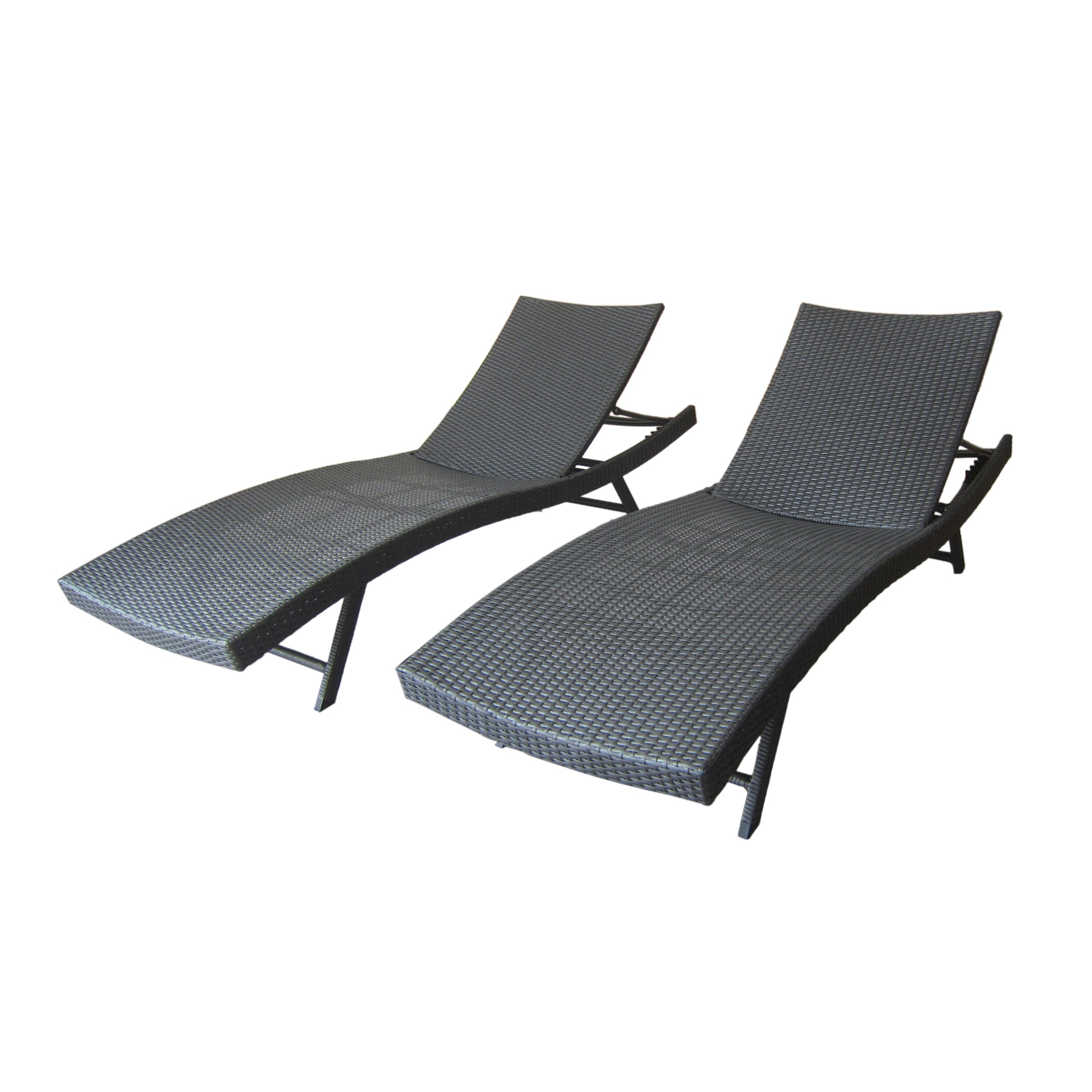 Set of 2 Grey Wicker Chaise Lounge Reclining Seats