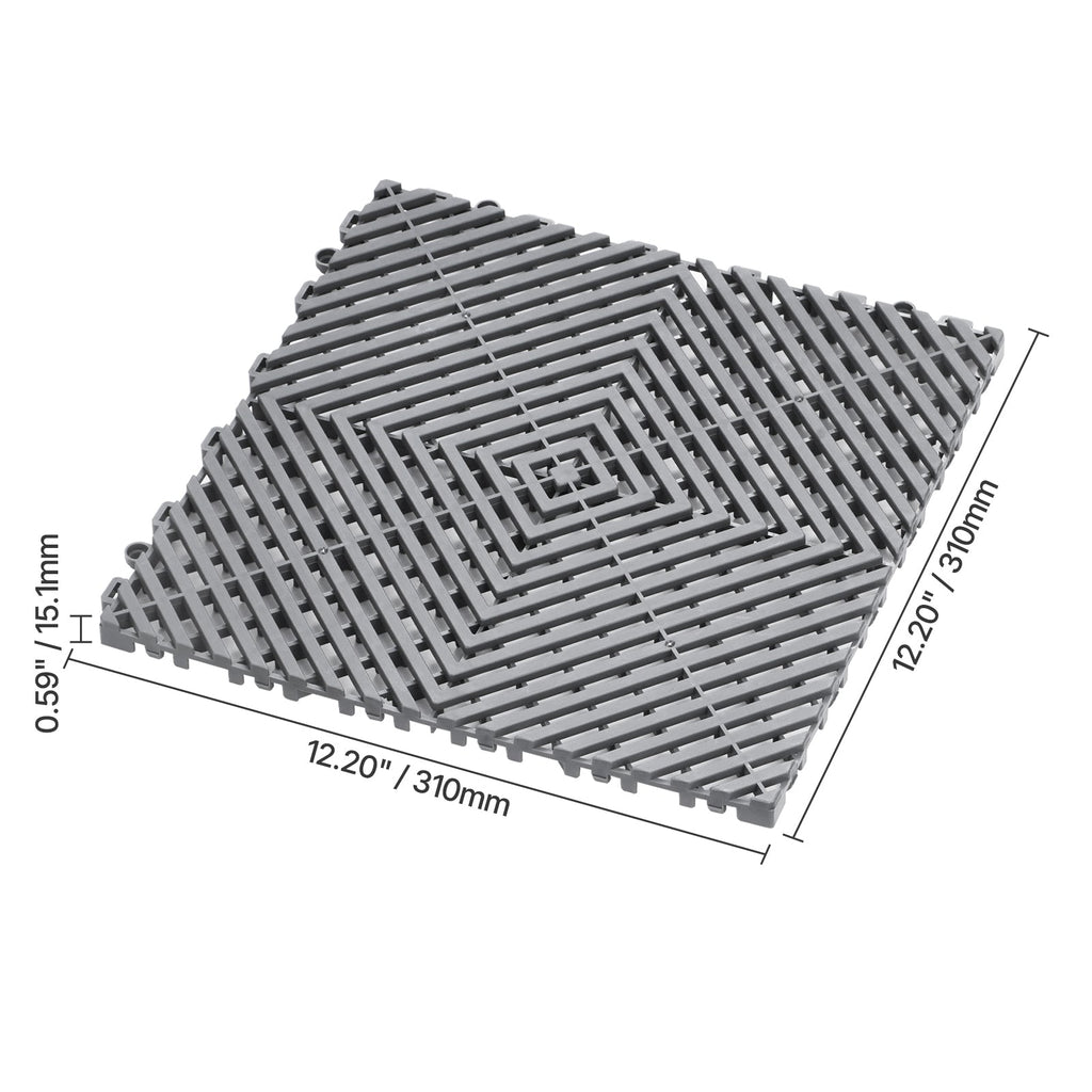 12" x 12" Interlocking Drainage Floor Tile Mat, 24 Pack Gray