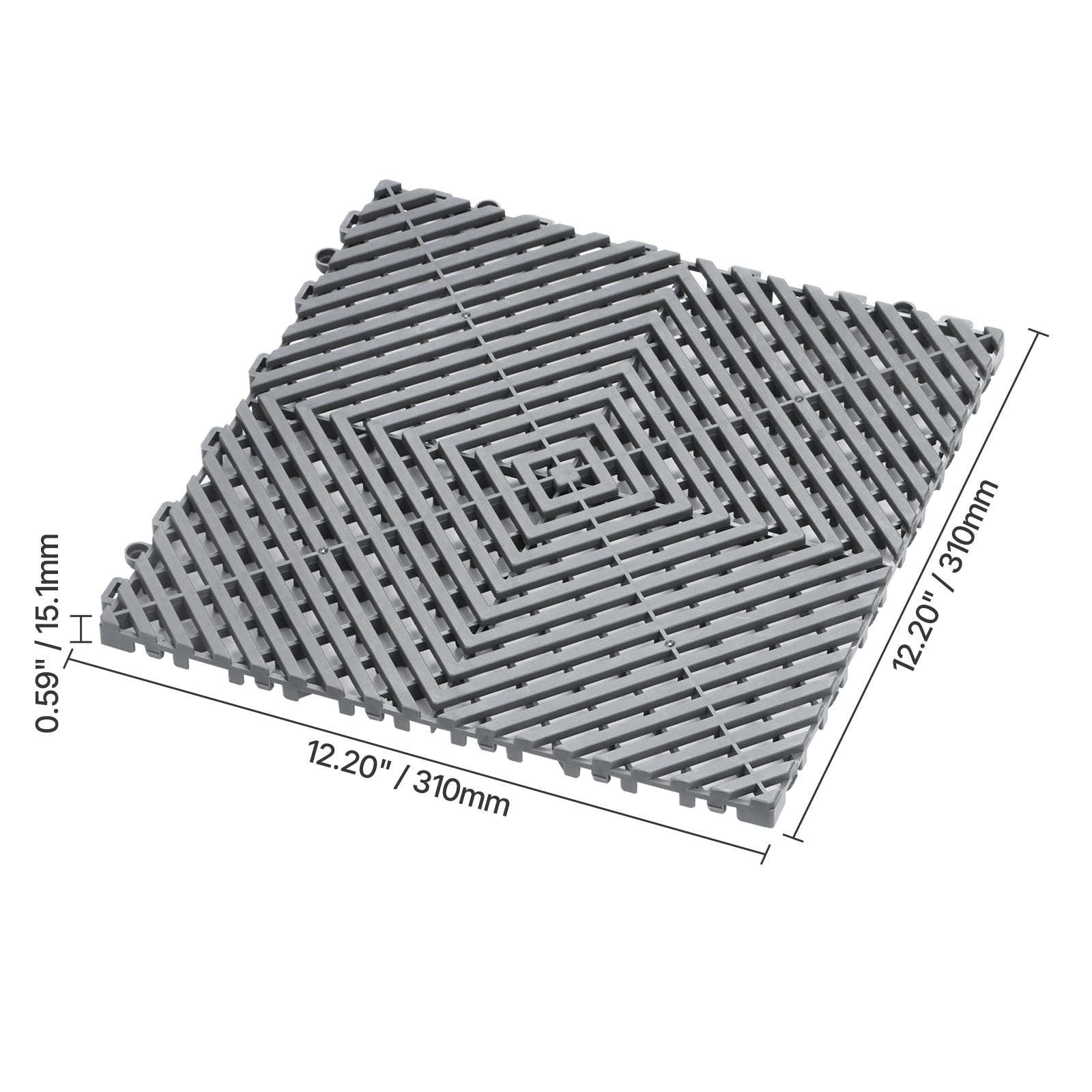 12" x 12" Interlocking Drainage Floor Tile Mat, 24 Pack Gray