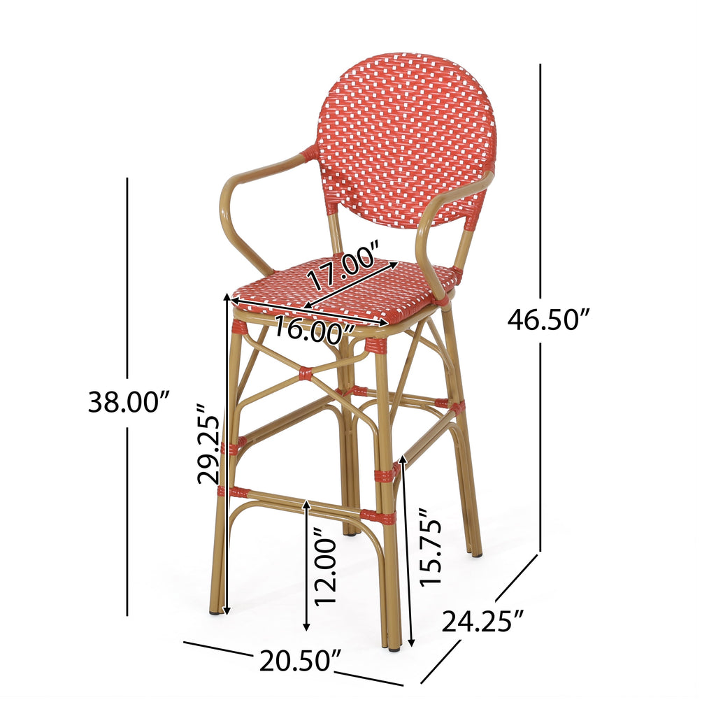 Outdoor Wicker Aluminum Barstool Set of 2, 29.5", Red